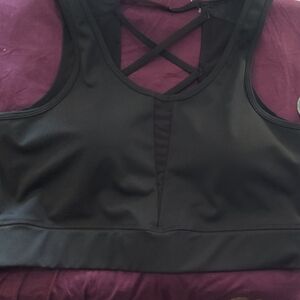 Crisscross Back Black Mesh Panel Padded Removeable Cups Sports Bra